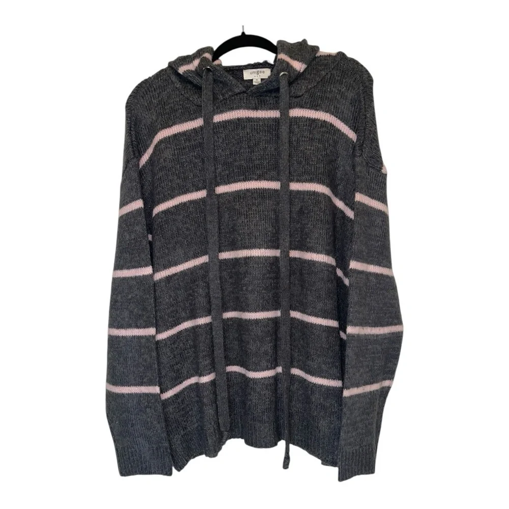 Umgee Oversized Charcoal and Blush Knit hooded Sweater